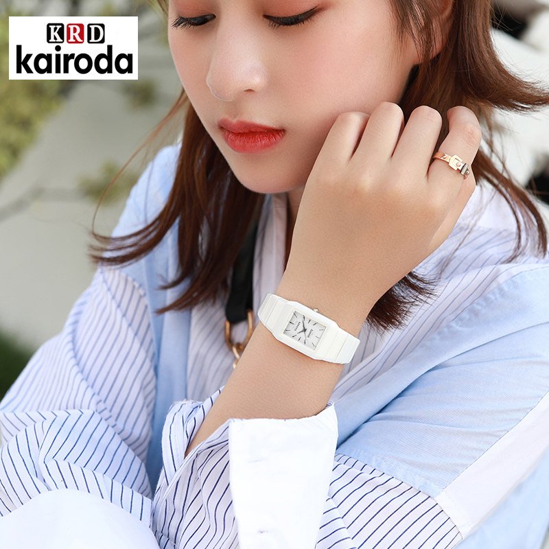 正品方形女黑白色陶瓷表韩版石英表 卡瑞达金荣盈国产腕表