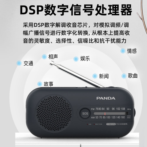 熊猫6251手摇发电收音机老人手电筒防灾应急自发电广播半导体卫星 - 图1