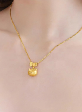 古法金包银Hello Kitty吊坠女实心猫咪挂坠项链情人节礼物送女友