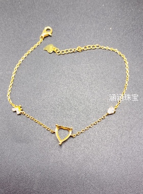 s925银饰品手链空托心形8*8mm代镶托帕石 黄水晶简单清洗 日韩