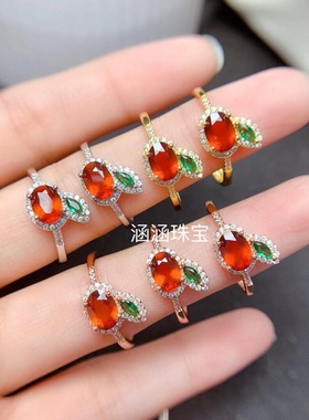 s925银饰品戒指空托可爱小橘子款 椭圆形5*7 mm代镶芬达石榴石