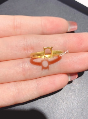 s925银戒指空托古法银电镀黄金色 椭圆形4*6 5*7mm代镶红蓝宝  J