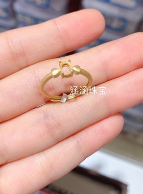 s925银饰品戒指空托复古黄金色 椭圆形4*6mm代镶欧泊 祖母绿 红宝
