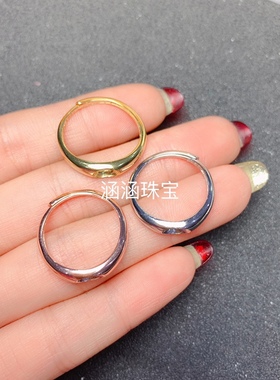 s925银包镶戒指简单光面戒托 椭圆形4*6mm代镶欧泊  红宝石