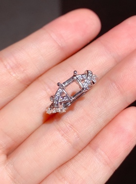 s925银戒指空托方形 6*6mm代镶托帕石 石榴石 水晶 时尚百搭  m