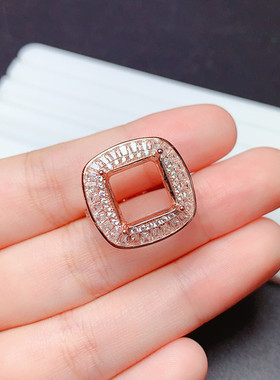 方形戒指空托11*11mm轻奢围钻指环s925银代镶彩宝玉石  y