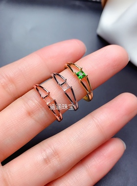 戒指空托简单四爪方形代镶银饰品