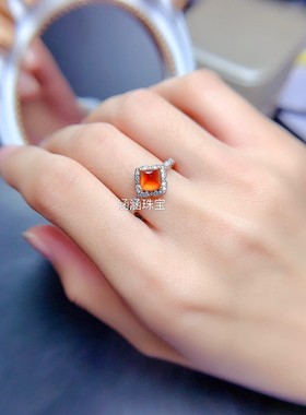 s925银饰品戒指空托方形日韩