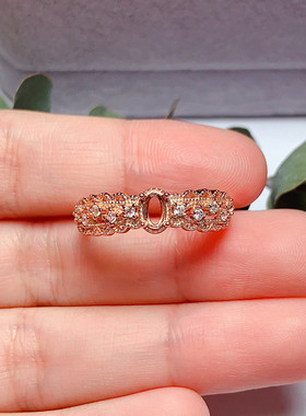 s925银饰品 戒指空托椭圆形3*5mm镂空花边 复古 代镶嵌  w