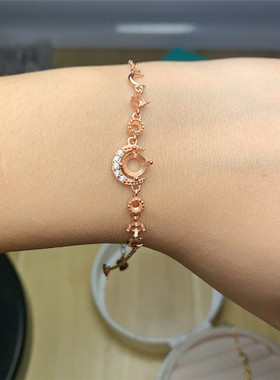 s925银手链空托 圆形6*6 3*3 代镶嵌 m