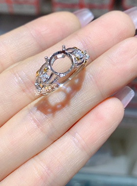 s925银饰品戒指空托双色款 圆形8*8mm代镶托帕石 碧玺 时尚清新 w