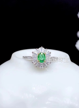 戒指椭圆形代镶祖母绿s925银饰品