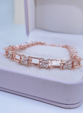 s925银饰品手链空托长方形5*7mm代镶托帕石 石榴石 黄水晶 日韩