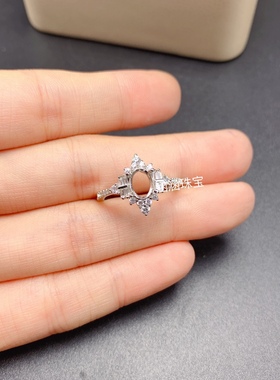 s925银戒指空托椭圆形5*7mm代镶欧泊 红宝石 坦桑石 时尚百搭x