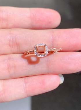 s925纯银戒指空托枕形方5*5mm麻花戒碧款 可镶透辉石 尖晶时尚 m