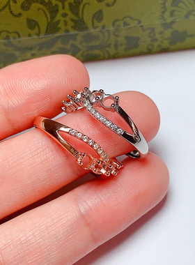 925银 多粒戒指空托圆形3mm 精致时尚 日常通勤 可镶嵌5粒宝石