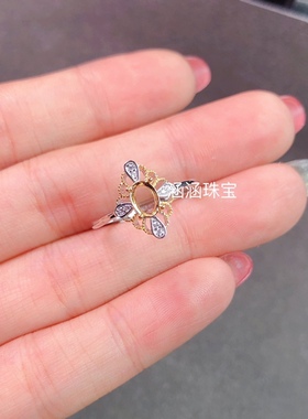 银饰品圆形红宝石祖母绿戒指空托