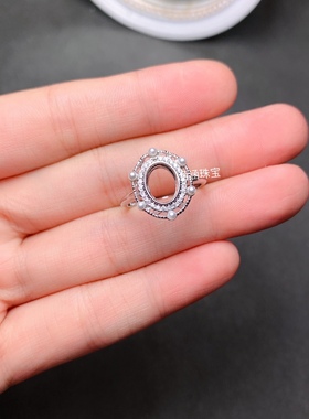 s925银饰品戒指空托椭圆形6*8mm代镶欧泊 托帕石黄水晶 时尚百搭