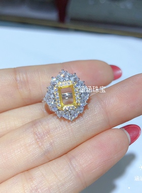 s925银饰品戒指空托豪华长方帕石