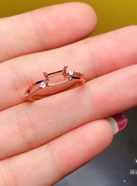 s925银饰品戒指空托长方形6mm