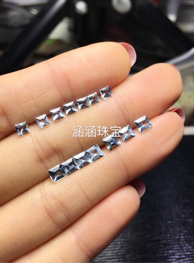 戒面配石方形镶嵌天然海蓝宝