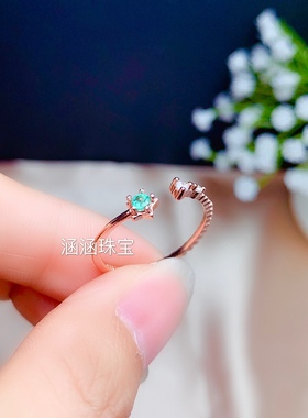 s925银戒指空托简单款石榴石圆形