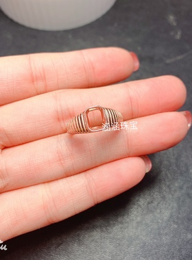 s925银饰品戒指空托 包镶款长方形5*7mm代镶托帕石 黄水晶 古发银