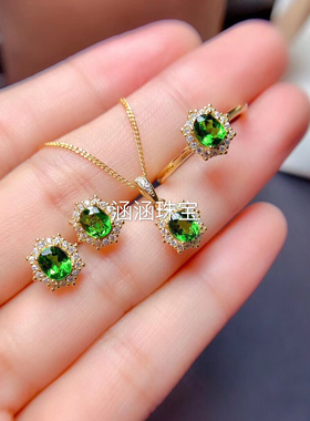 s925银饰品戒指吊坠透辉石4*5mm