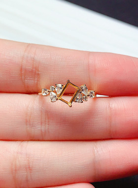 s925银戒指空托长方形4*6mm简约大气百搭代镶透辉石 祖母绿  x