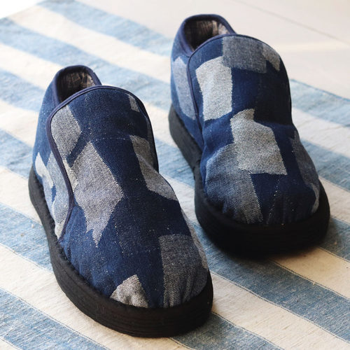 原创纯手工千层底男女保暖棉布鞋 复古拼色牛仔 加厚棉花棉窝靴子 - 图0