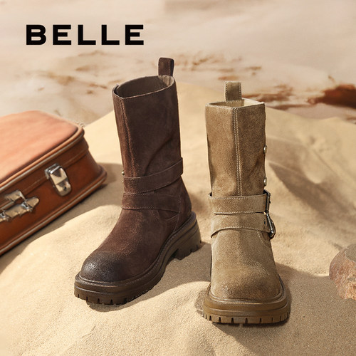 周雨彤同款百丽西部派对厚底牛仔西部靴女靴子棉鞋中筒靴B2824DZ5 - 图1