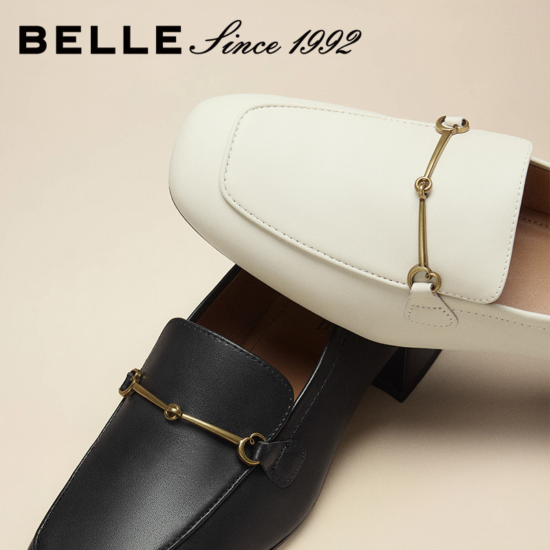 【92系列】明星同款百丽女真皮一脚蹬乐福鞋粗高跟鞋单鞋BZ521AA6,淘宝优惠券,粉丝福利购,淘宝优惠卷