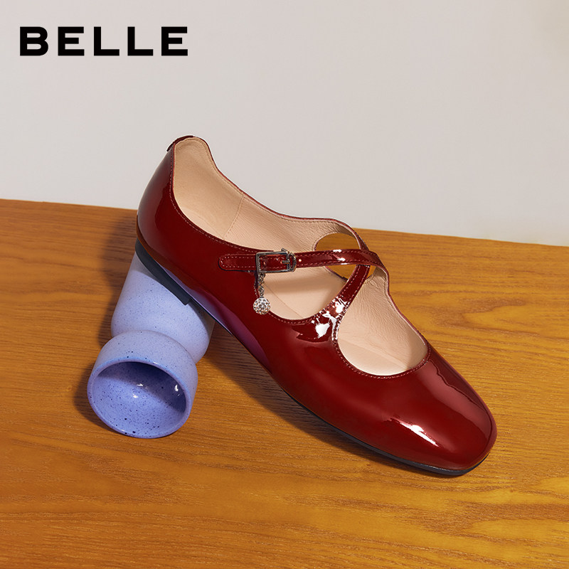 百丽银红色交叉带玛丽珍26春季新款真皮小方头婚鞋浅口单鞋BGK01A,淘宝优惠券,粉丝福利购,淘宝优惠卷