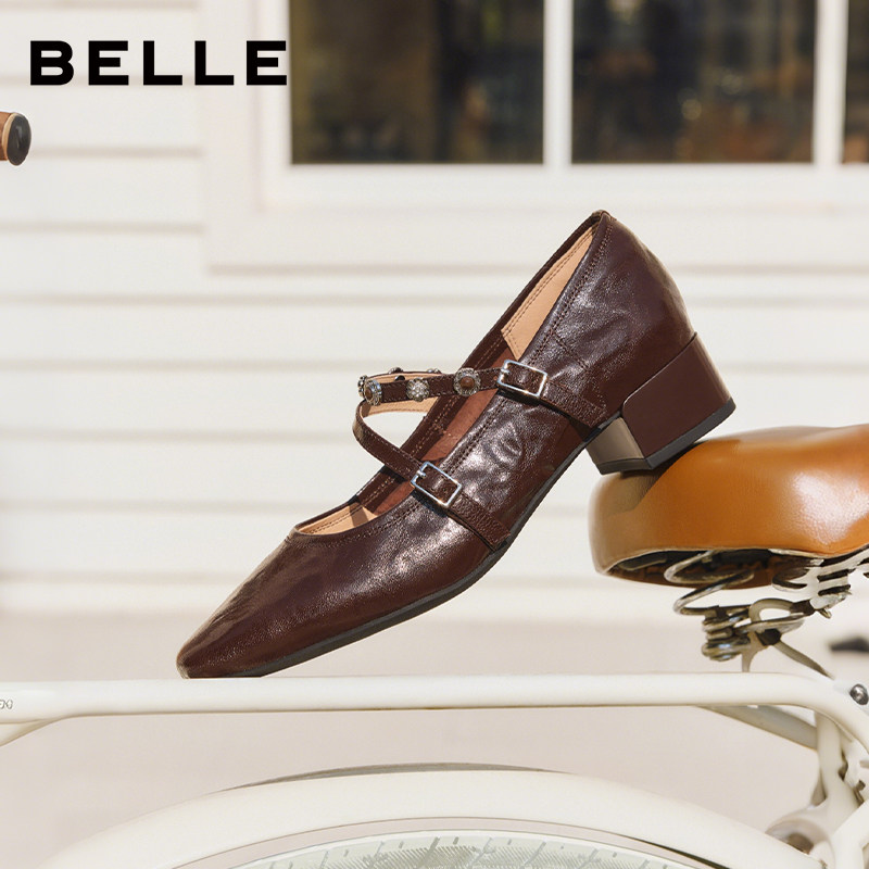 百丽羊皮复古玛丽珍鞋女2026春季新款粗高跟浅口单鞋子B2999AQ6,淘宝优惠券,粉丝福利购,淘宝优惠卷