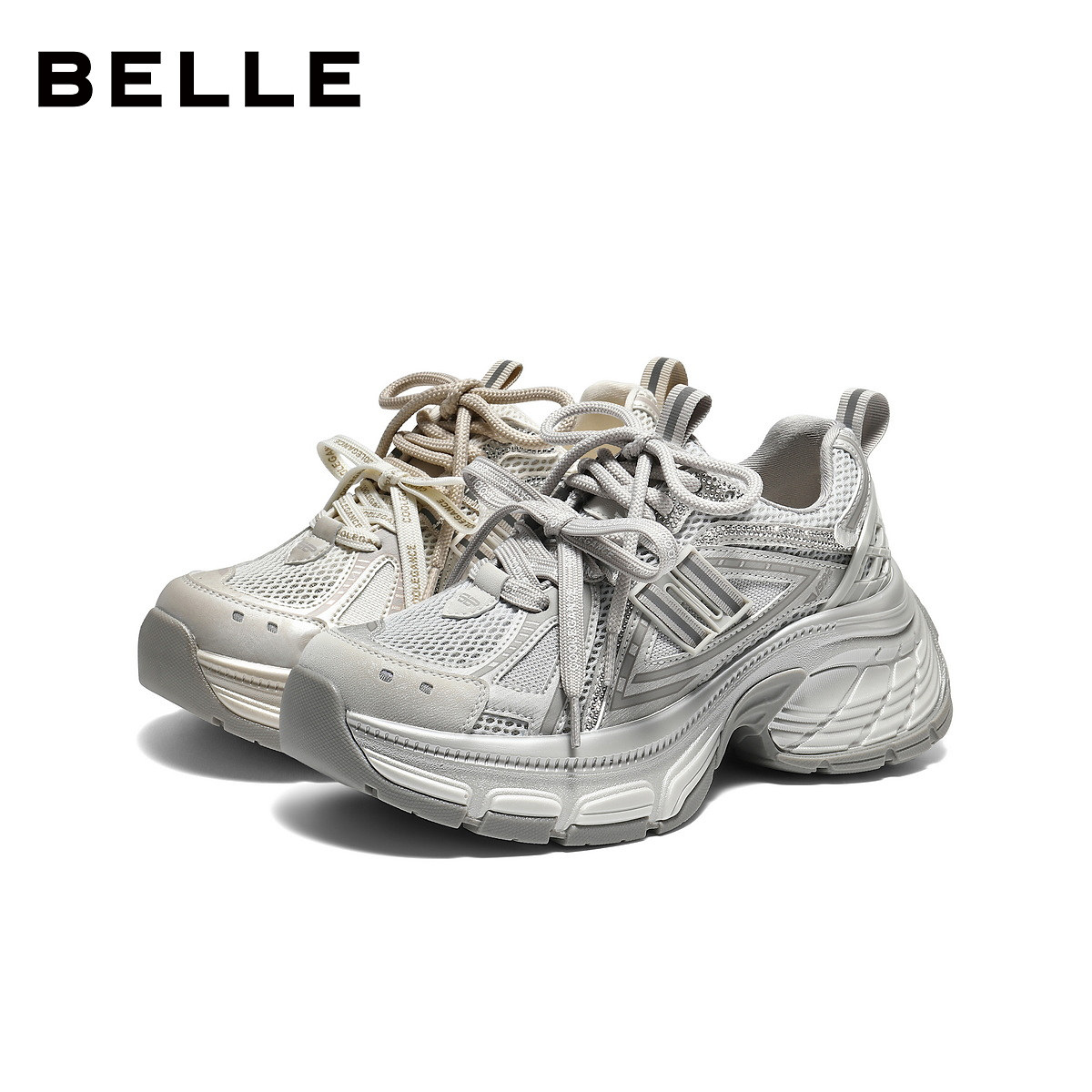 周雨彤同款百丽蓝鲸灰色网面老爹鞋新款红色厚底增高休闲鞋F4Q1预,淘宝优惠券,粉丝福利购,淘宝优惠卷