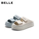 Belle sheepskin thick-soled heightening sandals 26 summer women's Velcro beach can be worn outside indoor shoes pre-