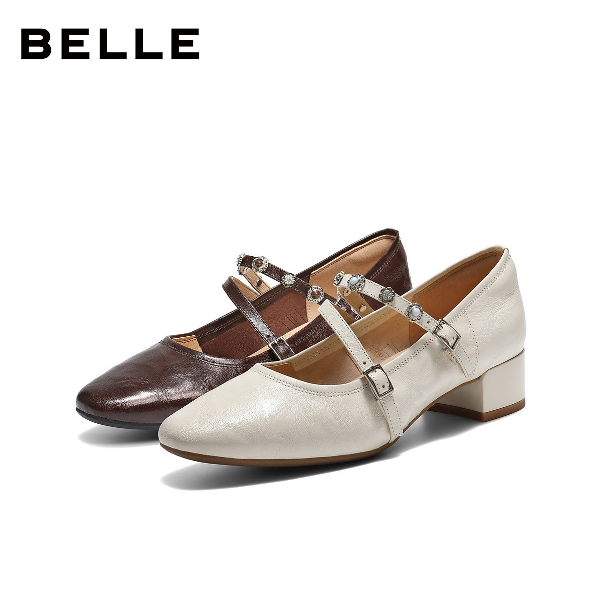 百丽羊皮复古玛丽珍鞋女2026春季新款粗高跟浅口单鞋子B2999AQ6,淘宝优惠券,粉丝福利购,淘宝优惠卷