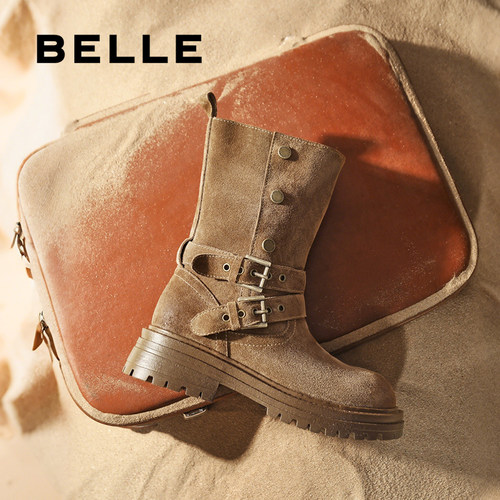 周雨彤同款百丽西部派对厚底牛仔西部靴女靴子棉鞋中筒靴B2824DZ5 - 图2