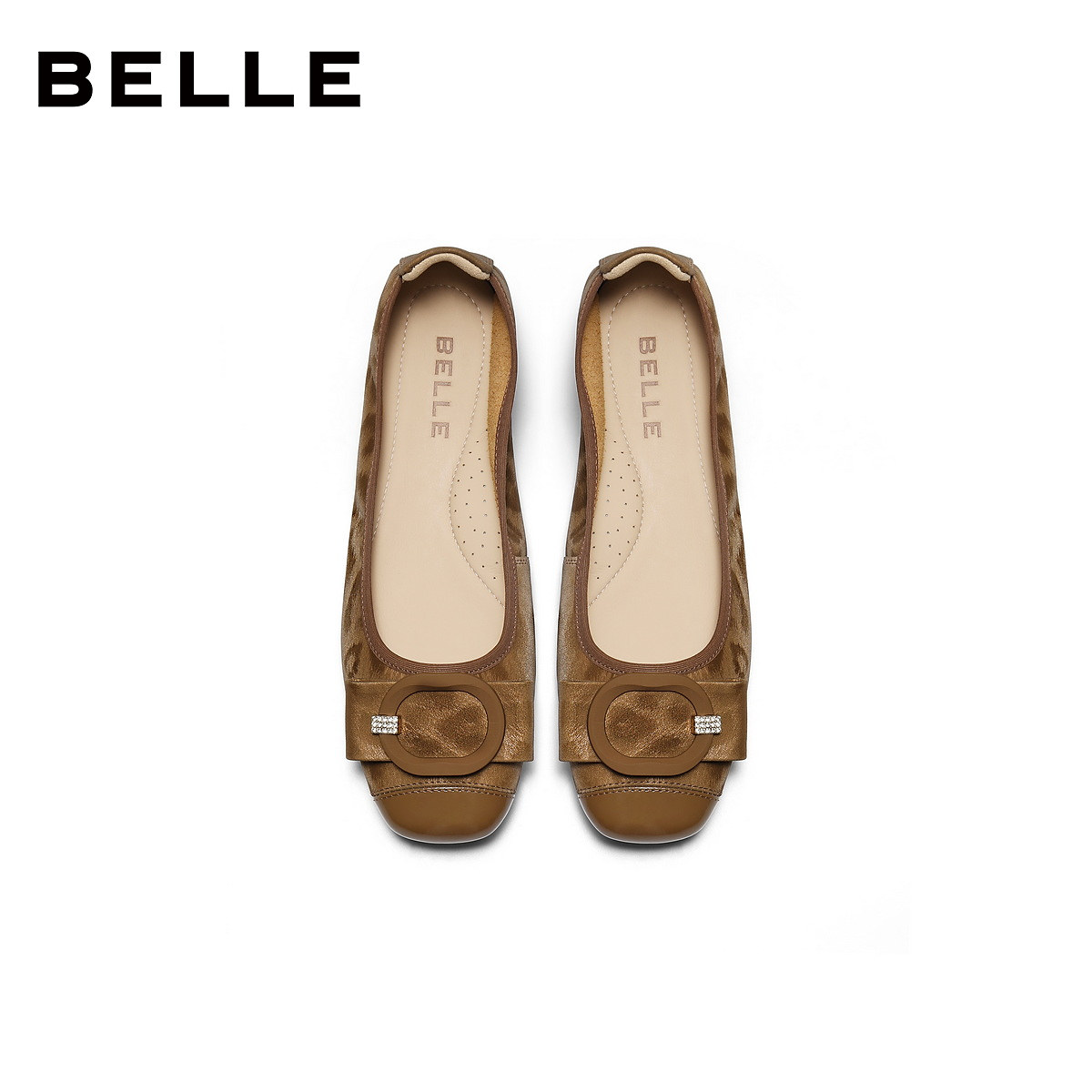 百丽复古方扣平底单鞋女2026春季新款真皮通勤浅口单鞋子F1W1DAQ6,淘宝优惠券,粉丝福利购,淘宝优惠卷