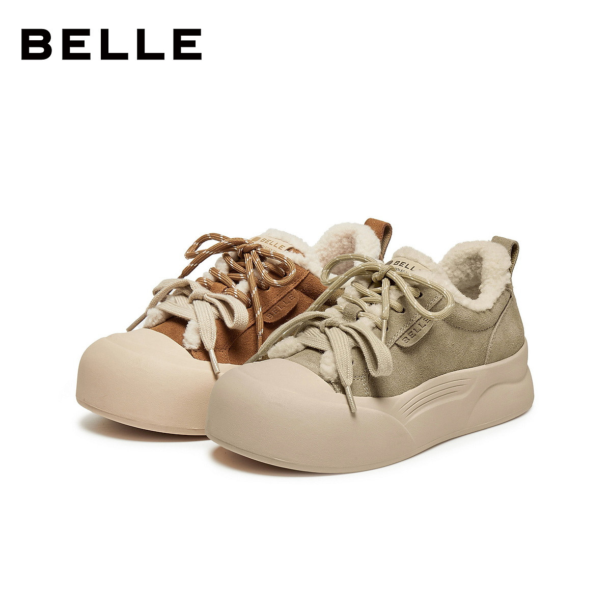 百丽复古厚底增高毛毛鞋冬季新款加绒保暖休闲板鞋棉鞋B2842DM5,淘宝优惠券,粉丝福利购,淘宝优惠卷