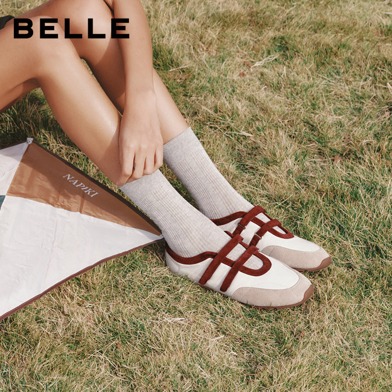 章若楠同款百丽奶酪糖复古薄底运动玛丽珍鞋女魔术贴赛车鞋E9Q1预,淘宝优惠券,粉丝福利购,淘宝优惠卷