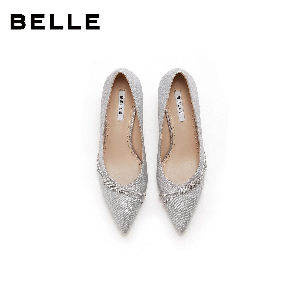 百丽水钻高跟浅口单鞋女2026春季新款细跟宴会新娘婚鞋子F1U1DAQ6