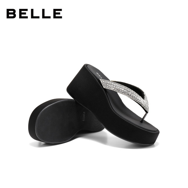 Belle full diamond herringbone wedge heel thick-soled slippers for women 26 new summer style increase height can be worn outside sandals