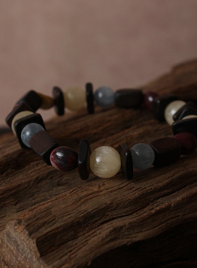 FHSTUDIO原创独立设计禅意新中式沉香木蓝黄拼色方解石手串手镯