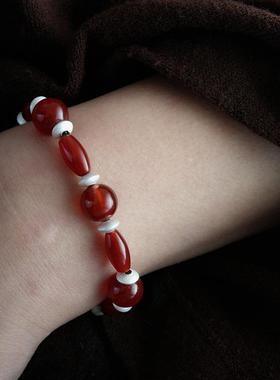 FHSTUDIO独立设计新中式红运当头纯银深红红玛瑙手串手镯
