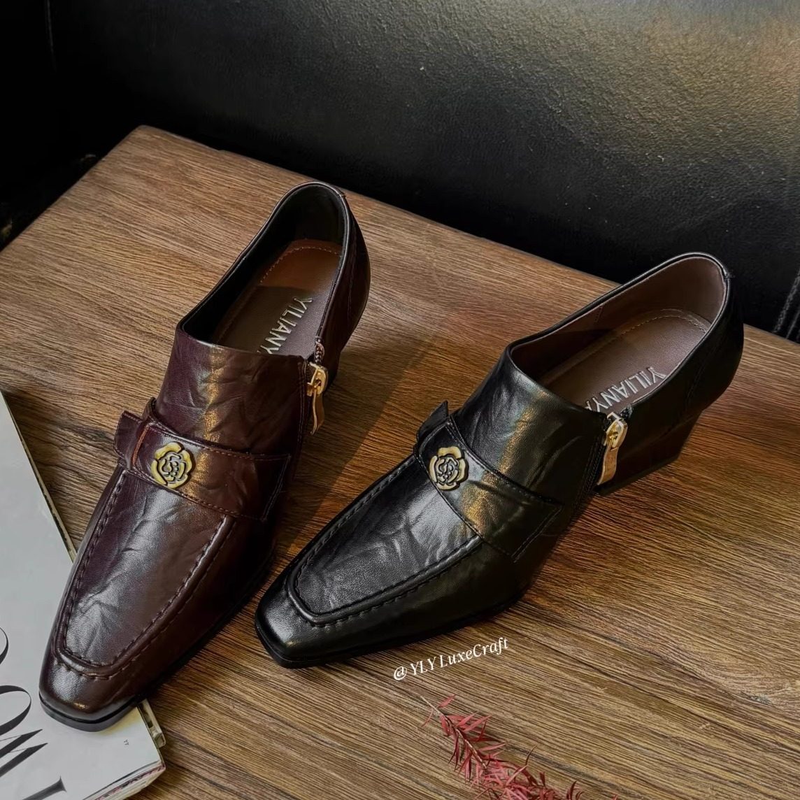 2798-5901山茶花深口单鞋女春季新款法式复古小方头气质跟高皮鞋,淘宝优惠券,粉丝福利购,淘宝优惠卷