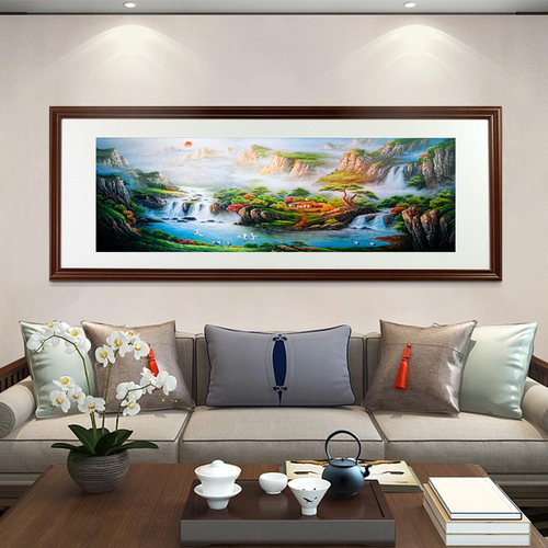 伊飞湘绣手工刺绣中国风卷轴客厅挂画家居沙发装饰画出国外事礼品 - 图1