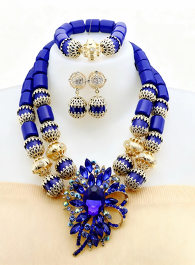 法国卢浮宫复古奢华纯手工项链耳环手链三件套首饰民族风精美配饰