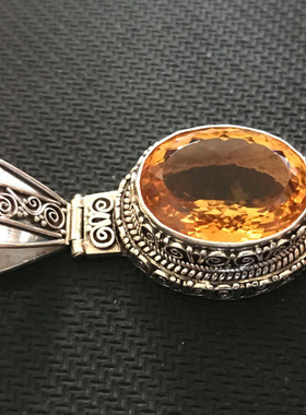 印度黄水晶吊坠925纯银