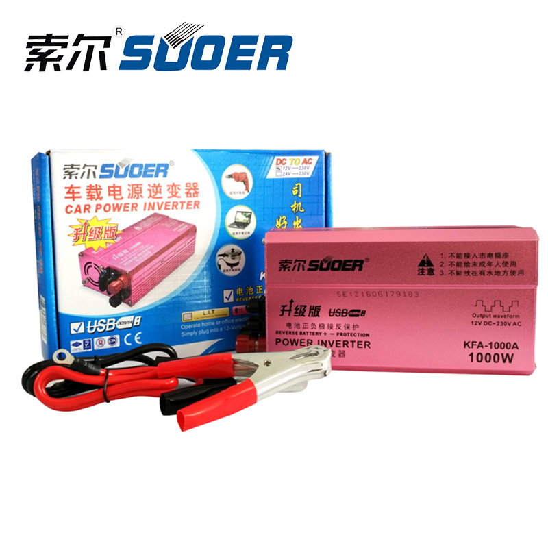 索尔车载逆变器12V24V转220V家用KFA500W1000W电源转换器防反接 - 图2